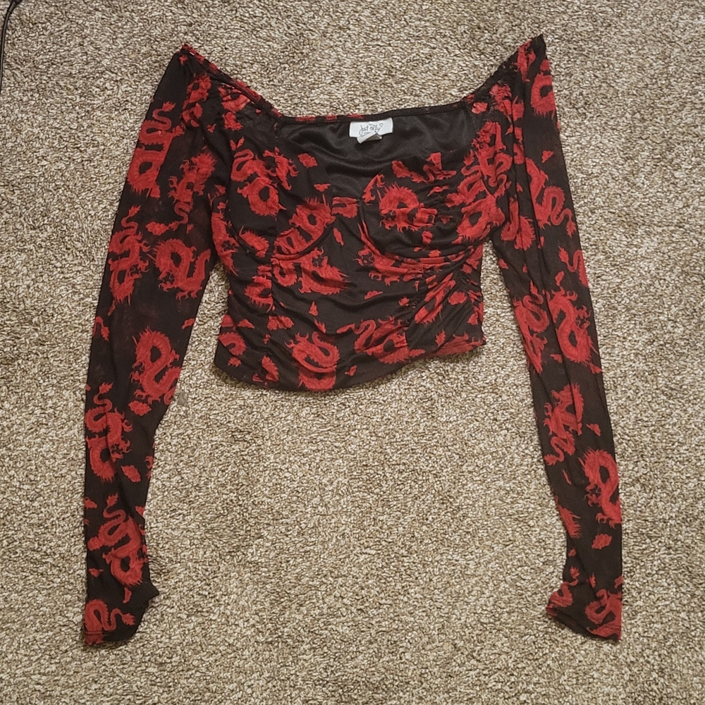 Oriental Dragon Off-Shoulder Blouse